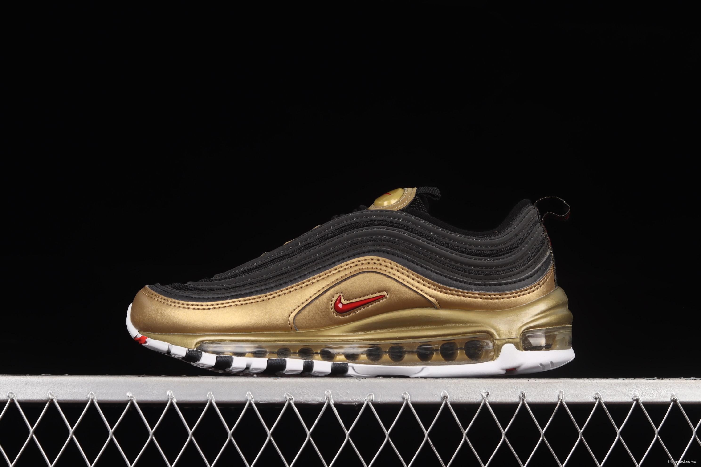 NIKE Air Max 97 SE bullet black gold matching air cushion running shoes AQ4137-200