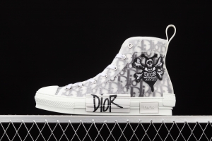 Authentic Dior B23 Oblique High Top Sneakers Dior CD ghosting high upper board shoes 3SH118YJR 063 White/Black