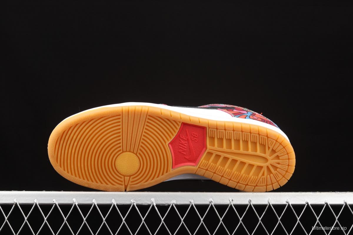 Parra x NIKE DUNK SB Low Pro White, Blue and Red Abstract Art Olympic Slam Dunk Series retro low-side leisure sports skateboard shoes DH7695-600