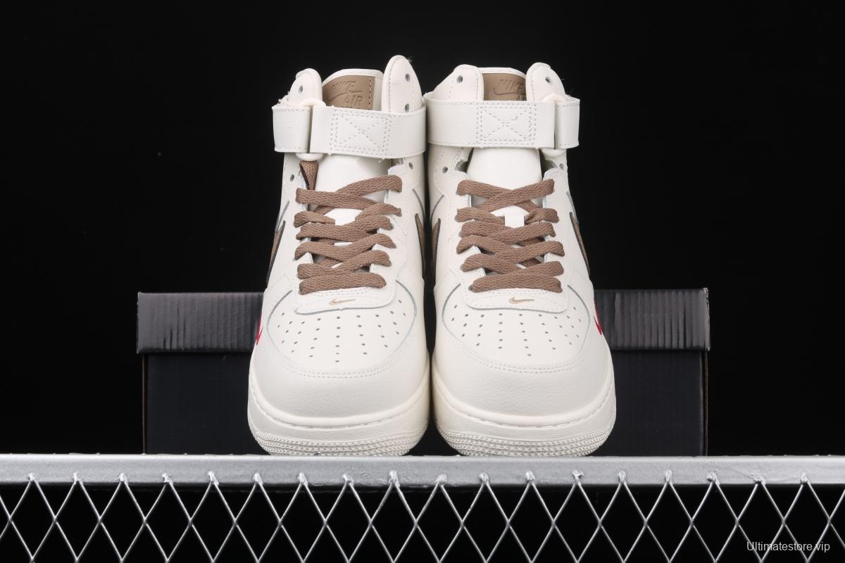 NIKE Air Force 1 Mid milky white light brown hook high-top casual board shoes 808788-995