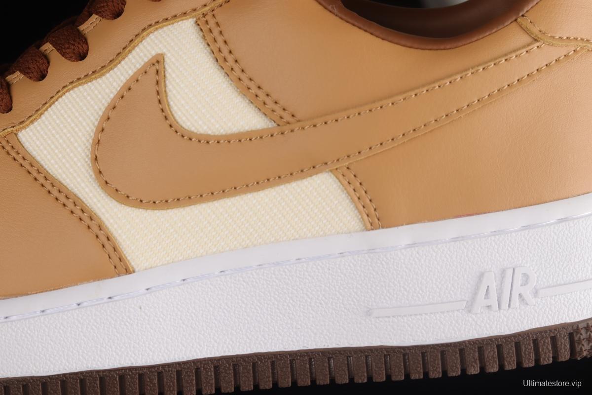 NIKE Air Force 1'07 Low milk tea brown canvas leather color matching low-top casual sneakers DJ6395-100