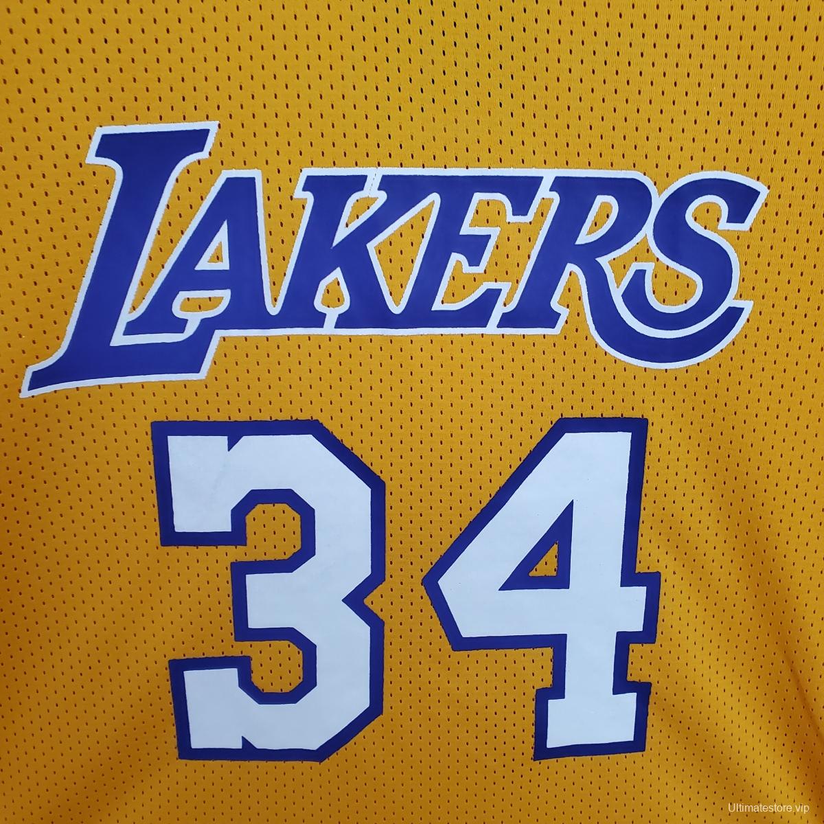 Mitchellness Lakers Yellow No. 34 O'Neial Retro Mesh Short Sleeve