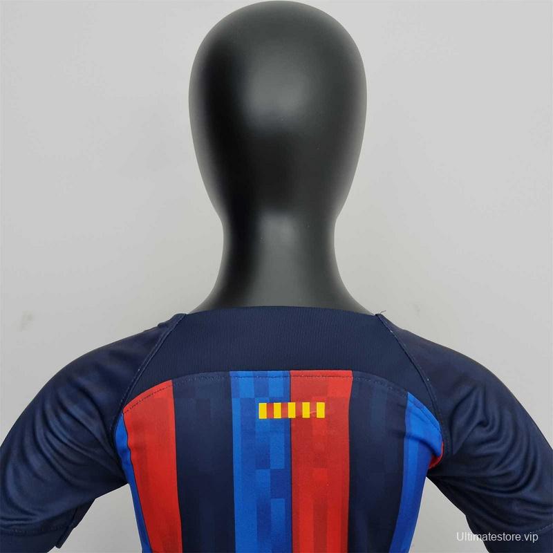 22-23 Barcelona Home Kids Kit Soccer Jersey