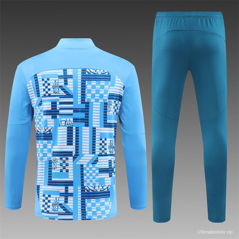 24/25 Olympique Marseille Blue Camouflage Half Zipper Jacket+Long Pants