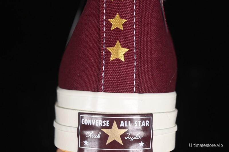 Converse Chuck 1970s High Top Casual Sneakers with Gold Star Accents and Wine Red Colorway - A12463C