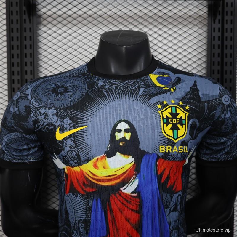2025 Brazil National Team Special Edition Religious Concept Jersey - Christ the Redeemer Design - Dark Blue