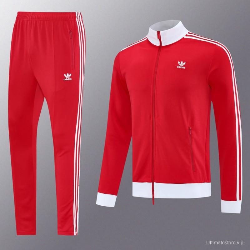 2025 Adidas Original Red Full Hoodie Zipper Jacket +Long Pants