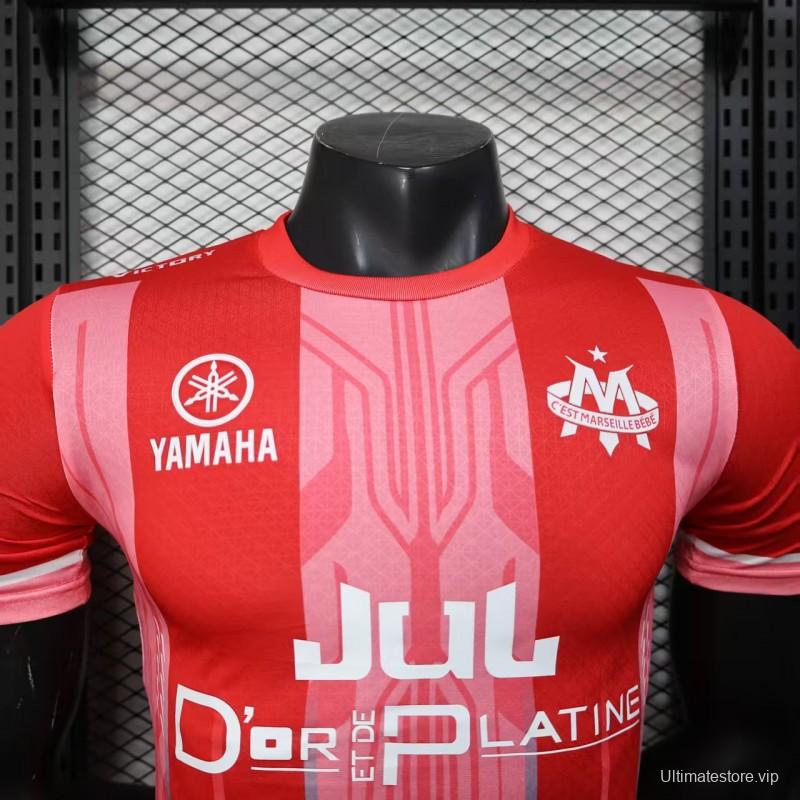 Player Version 25/26 Olympique de Marseille Red with Vertical Stripes Jersey