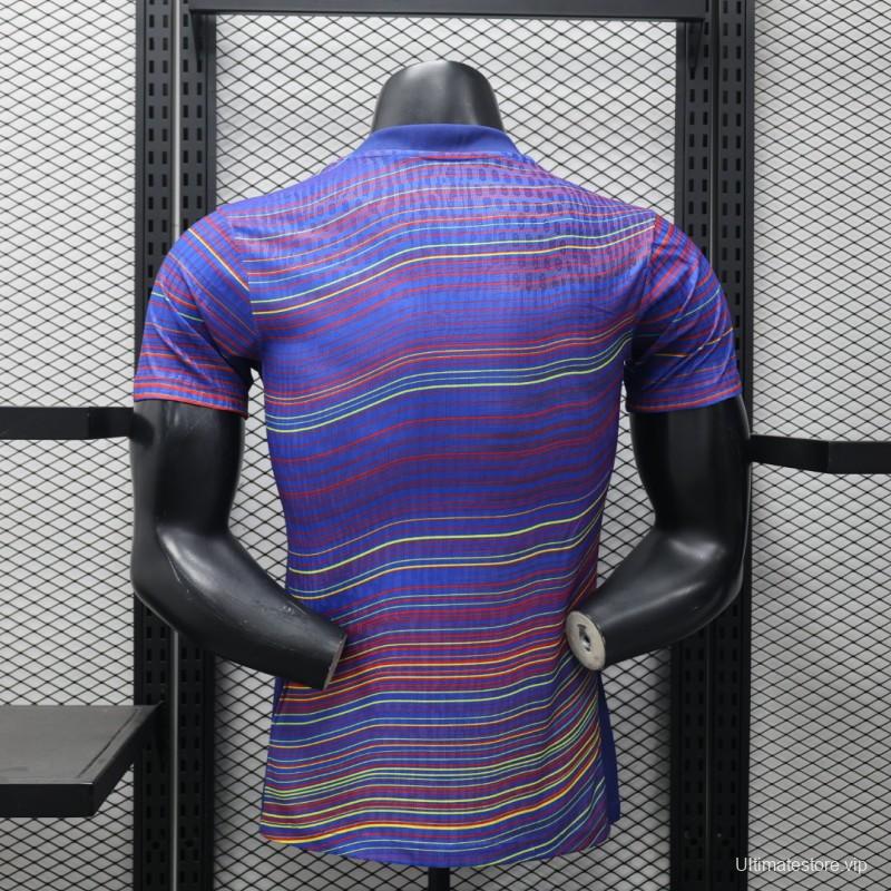 Player Version 25/26 FC Barcelona Blue with Colorful Wave Stripes Jersey