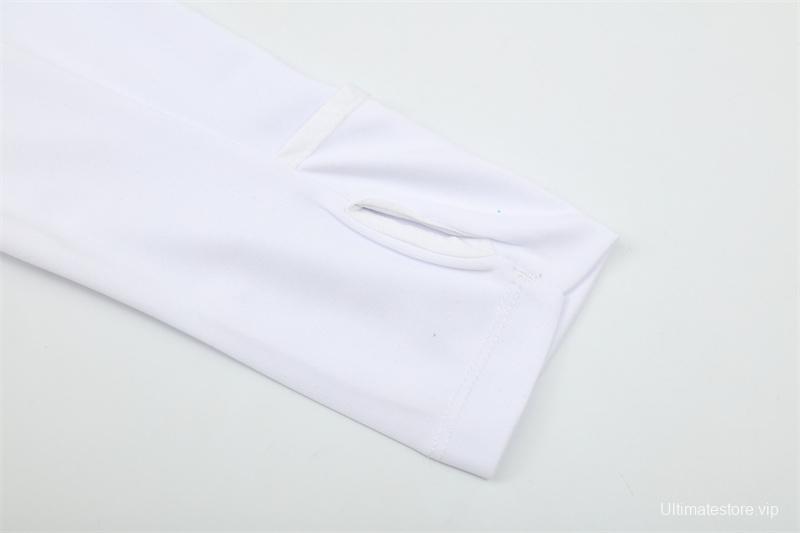 Retro 16/17 Real Madrid White Half Zipper Jacket+Long Pants