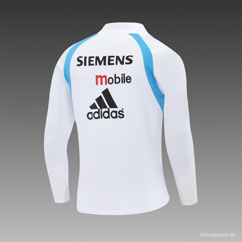 Retro 03/04 Real Madrid White Half Zipper Jacket+Long Pants