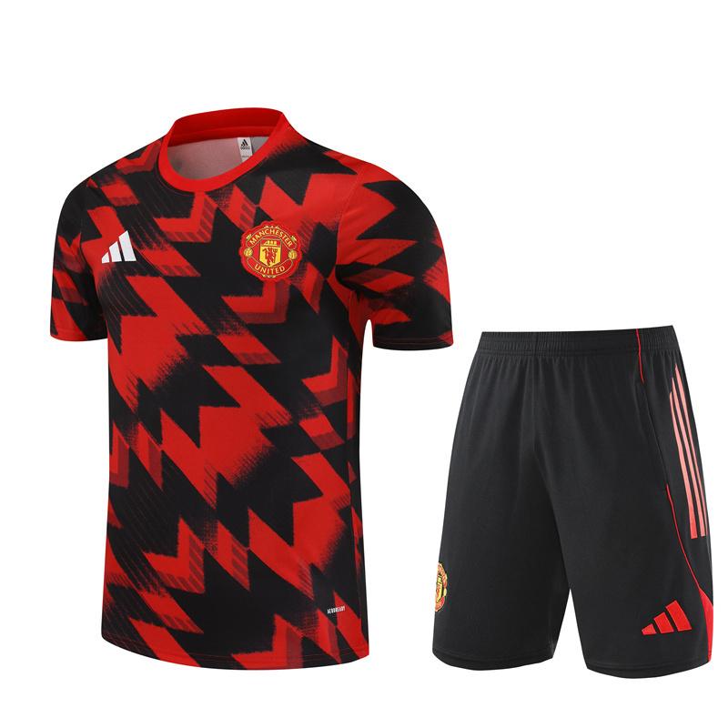 25/26 Manchester United Red Black Camouflage Short Sleeve Jersey+Shorts with XS
