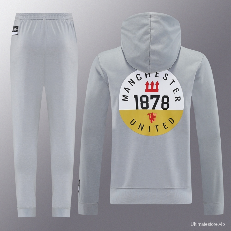 25/26 Manchester United Gray Half Zipper Jacket+Long Pants S-2XL