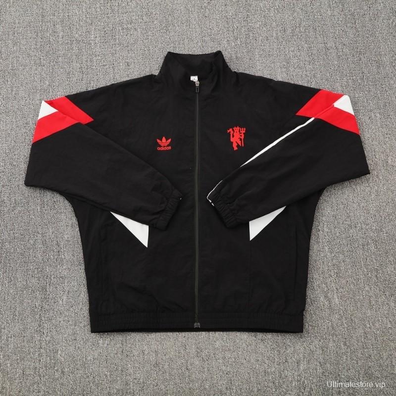 25/26 Manchester United Black Half Zipper Jacket+Long Pants S-3XL