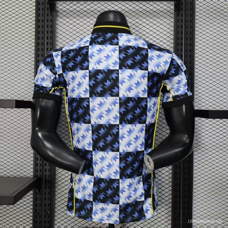25/26 Player Version  Manchester United Blue and Black with Checkerboard Houndstooth Pattern Jersey