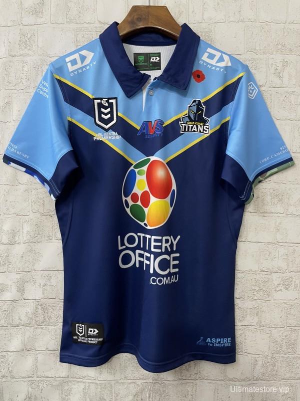 25/26 Gold Coast Titans Navy Blue with Sky Blue and Gold Chevrons Jersey