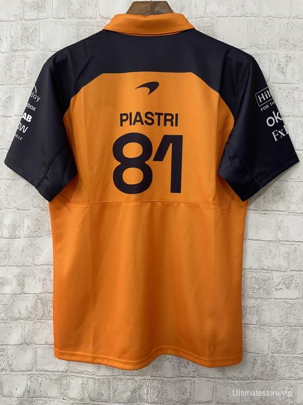 2026 F1 McLaren Racing Papaya Orange with Navy Blue Raglan Sleeves Polo Jersey