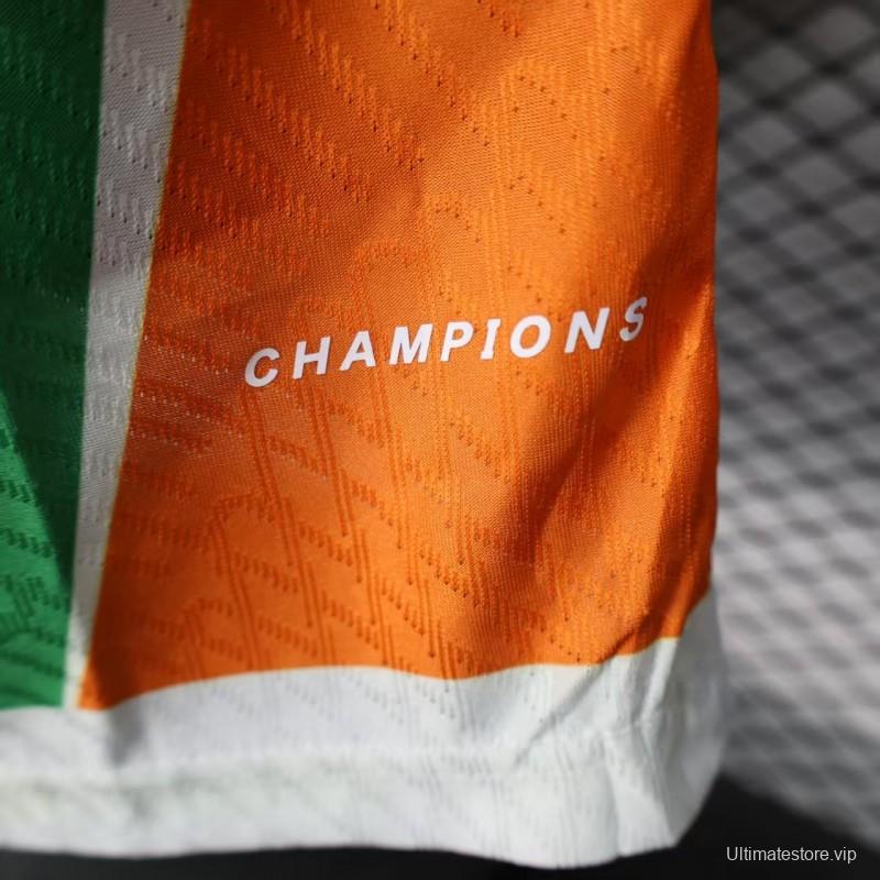 Player Version 2025 Ivory Coast Green with Elephant Graphic and Orange Trim Jersey