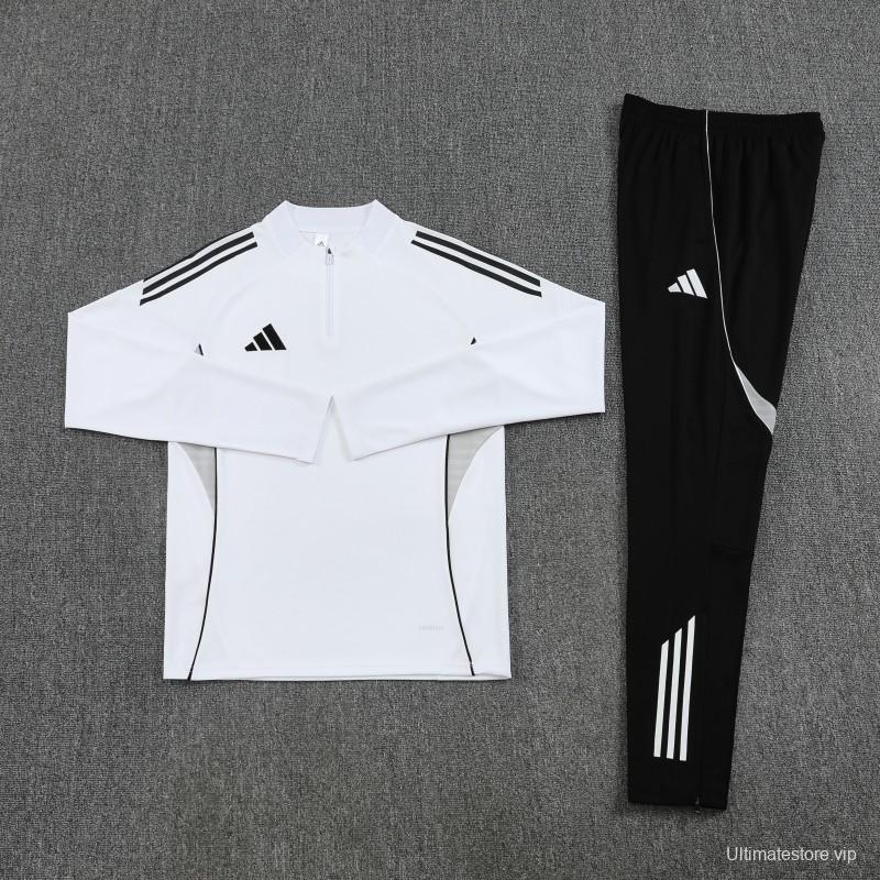 25/26  Adidas White Full zipper Jacket Tracksuit+ long pants