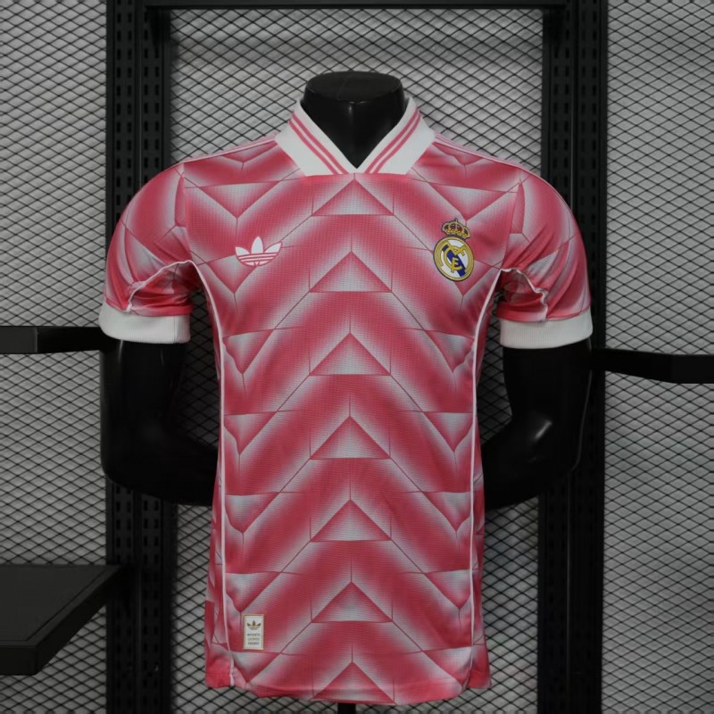 Player Version 1988/89 Real Madrid Third Pink with Geometric Chevron Pattern Jersey