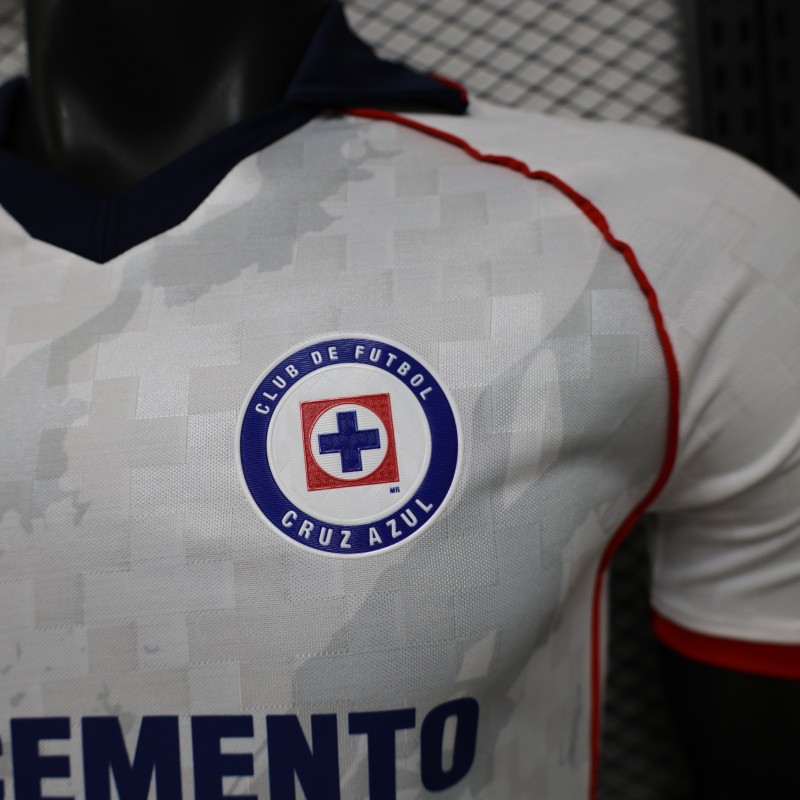 25/26 Player Version Cruz Azul White with Faint Grey Pattern Jersey