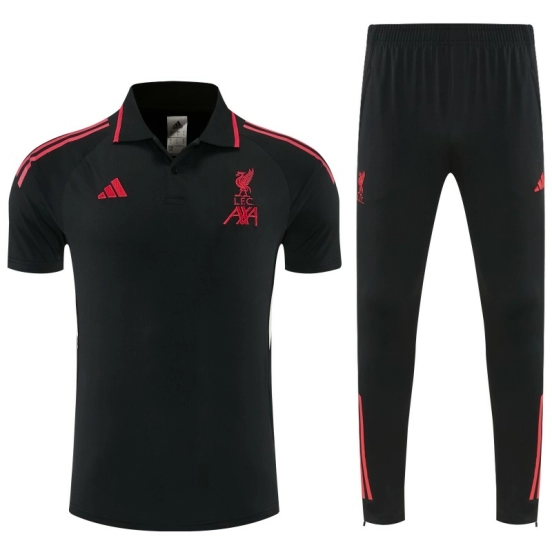 26/27 Liverpool Black Polo Training Shirt + Long Pants Tracksuit