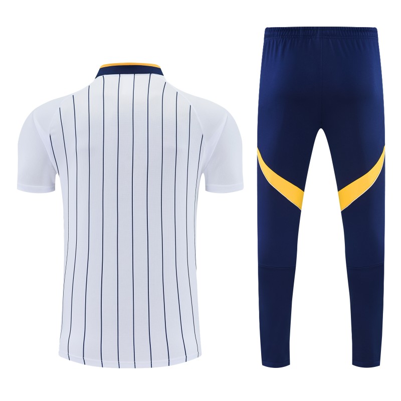 26/27 Boca White Stripes Polo Training Shirt + Long Pants Tracksuit