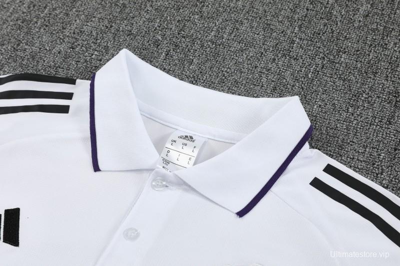 26/27  Manchester United White Polo Training Shirt + Long Pants Tracksuit