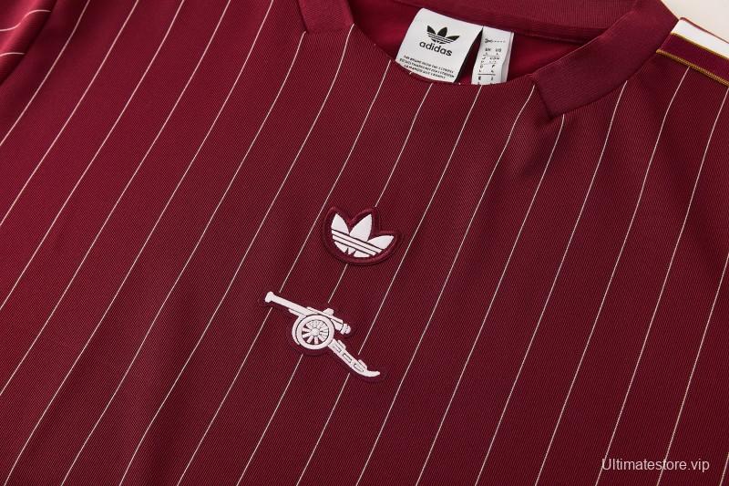 26/27  Arsenal  Maroon Pinstripe Short Sleeve+Soccer Shorts