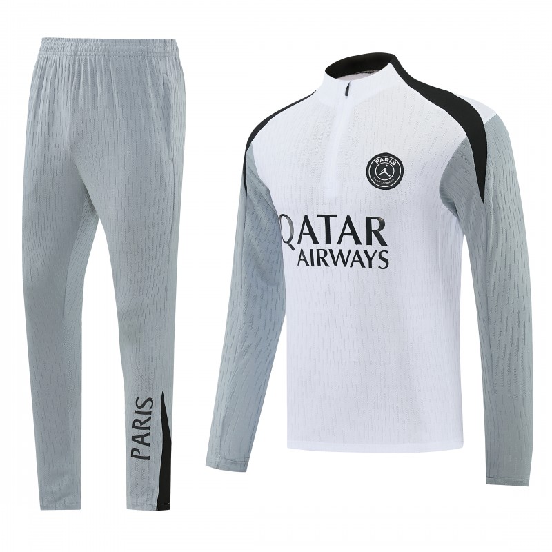 2026/27 Paris Saint-Germain White  Half Zipper Jacket Tracksuit + Light Grey Long Pants