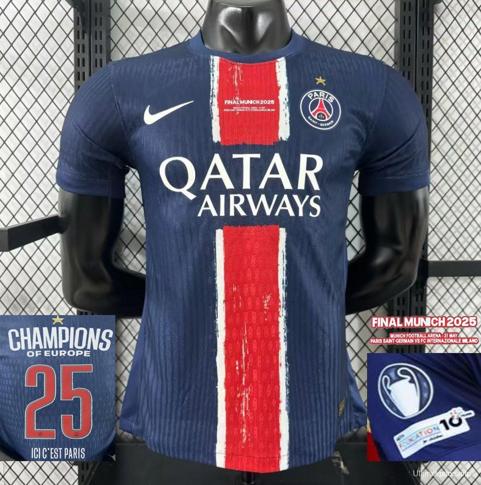 Play Version 1 Star 24/25 PSG Home Jersey With Final Match Champion Jersey