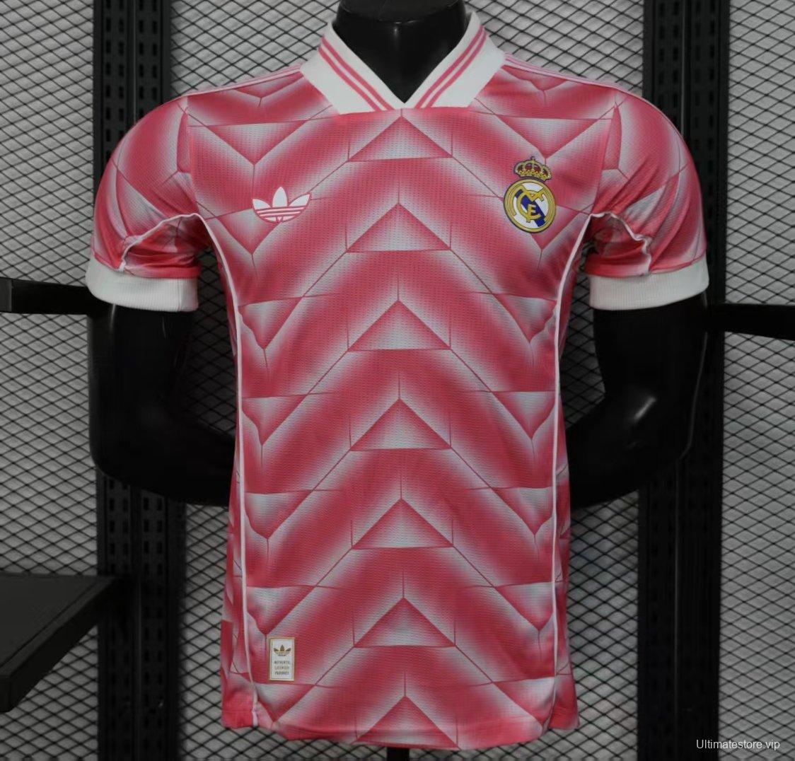 Player Version 1988/89 Real Madrid Third Pink with Geometric Chevron Pattern Jersey