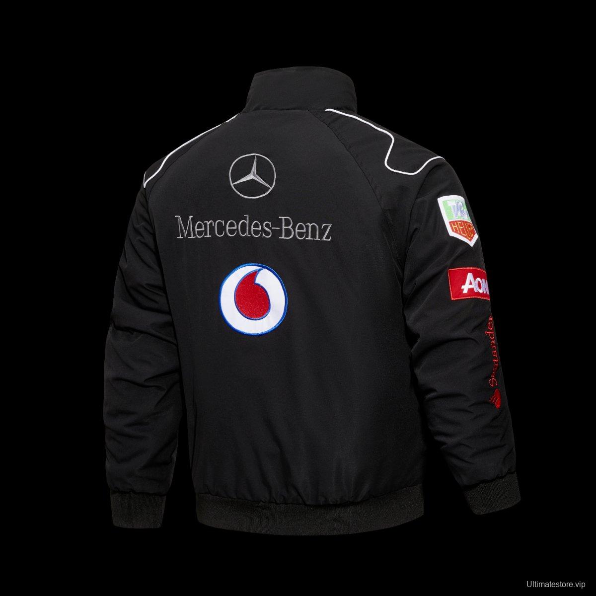 2026 F1 McLaren Mercedes-Benz Vodafone F1 Team Black Racing Jacket with Santander Mobil 1 Johnnie Walker Sponsor Patches