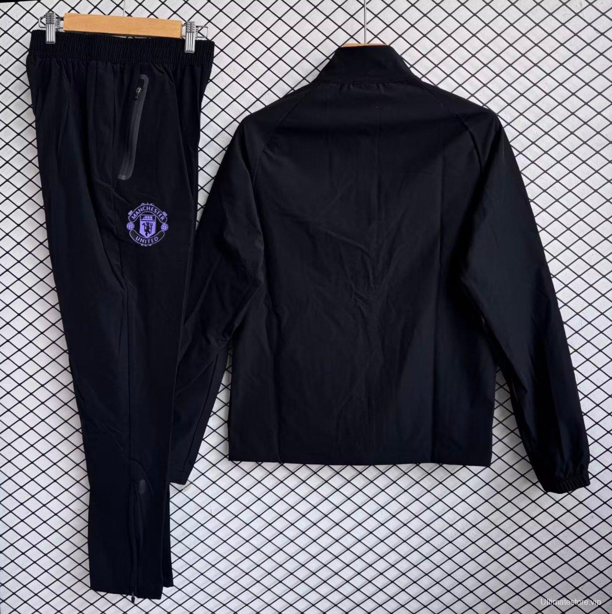 25/26 Manchester United Black with Purple Full zipper Jacket Tracksuit+ long pants