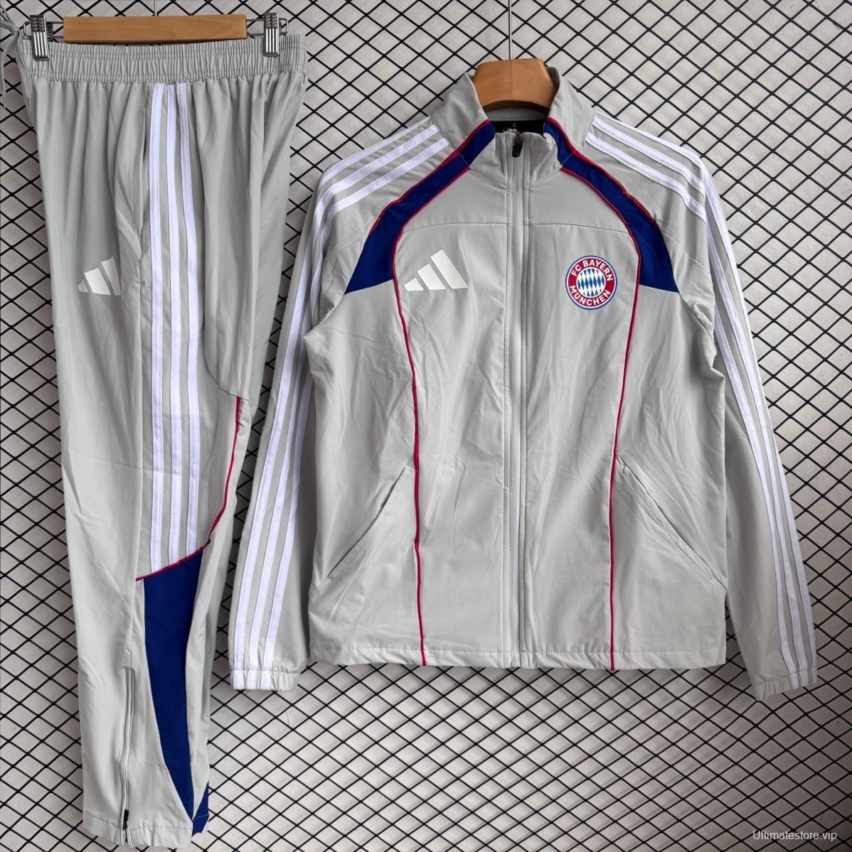 25/26 Bayern Munich Grey with Red Full zipper Jacket Tracksuit+ long pants