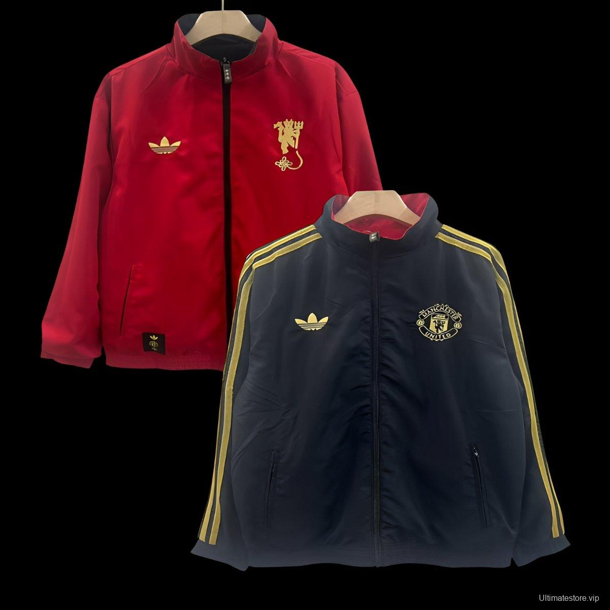 25/26 Manchester United Red/Black Reversible Full Zipper Windbreaker