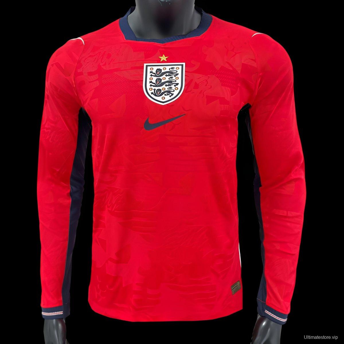 Player Version 2026 England Away Long Sleeve Red Long Sleeve Jersey